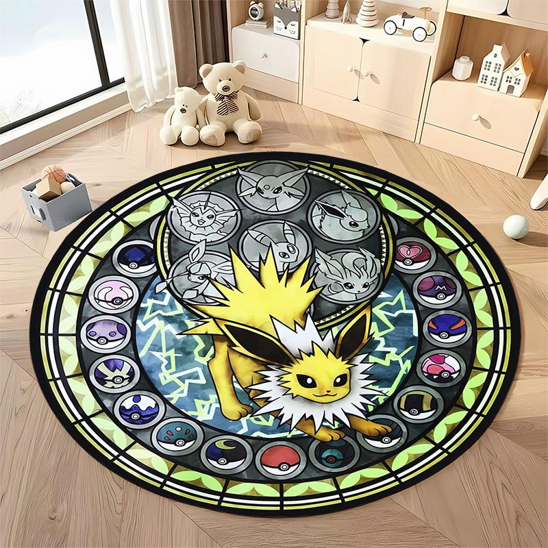 1PC Cute PokemonEevee Charizard Print Round Rug Living Room Bedroom Decor Indoor Floor Mat Decor Carpet for Teens Adult Gifts