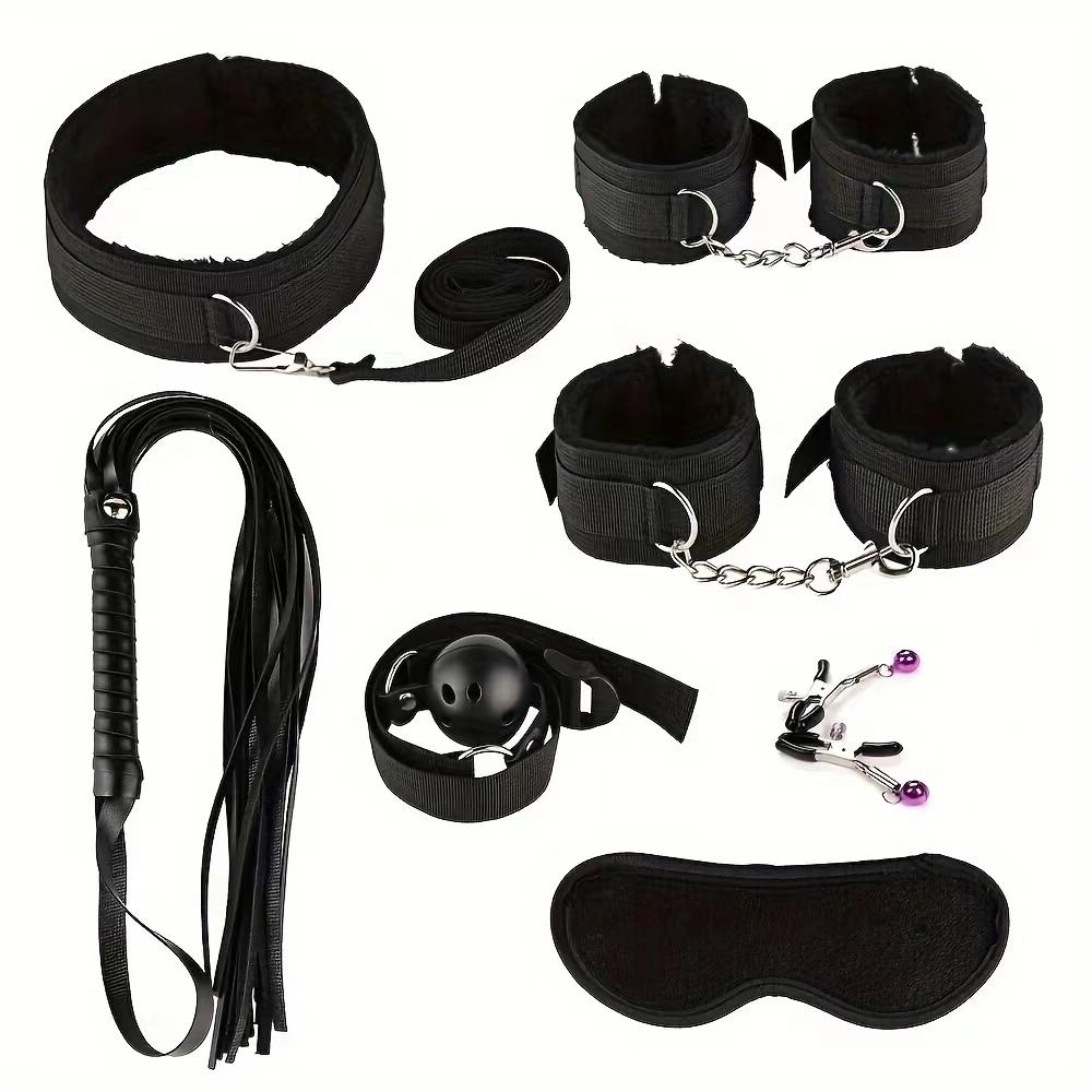 Sexspielzeug-Sets Plüsch Bondage-Set Handschellen Sexspiele Peitsche Knebel Nippelklemmen Spielzeug für Paare Exotisches Zubehör Kein Vibrator