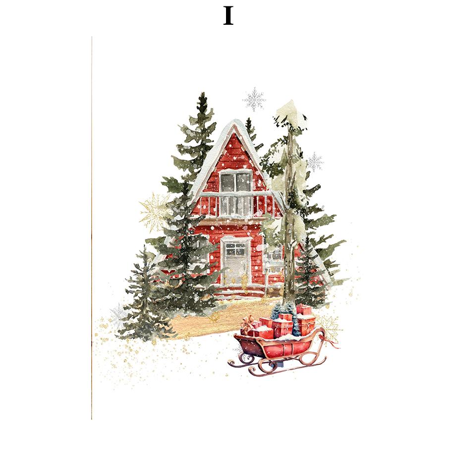 Retro Reindeer Sleigh Christmas Tree Canvas Print Christmas Socks Christmas Wall Art Poster for Modern Nordic Home Decor Gifts