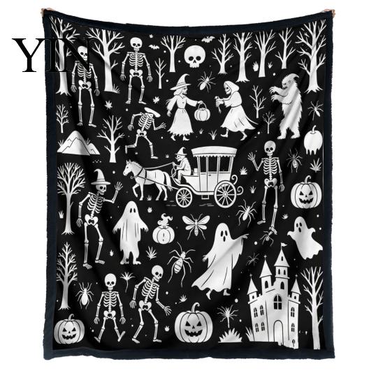 Personalisierbare Samt-Kunstdecke Halloween DIY Maldecke, Überwurf mit Geistermustern, Waschen Sie Ihre eigene gemütliche Decke zum Ausmalen für Erwachsene und Kinder,