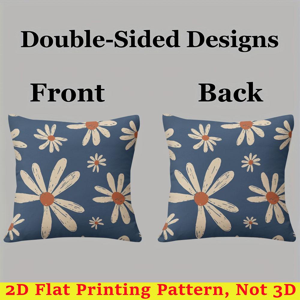 Daisy Blue Square Jacquard Pillow Cover for Sofa Office Waist Cushion Cover Home Decorative Pillowcase