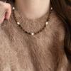 Vintage French Style Tiger's Eye & Pearl Necklace with Clavicle Chain