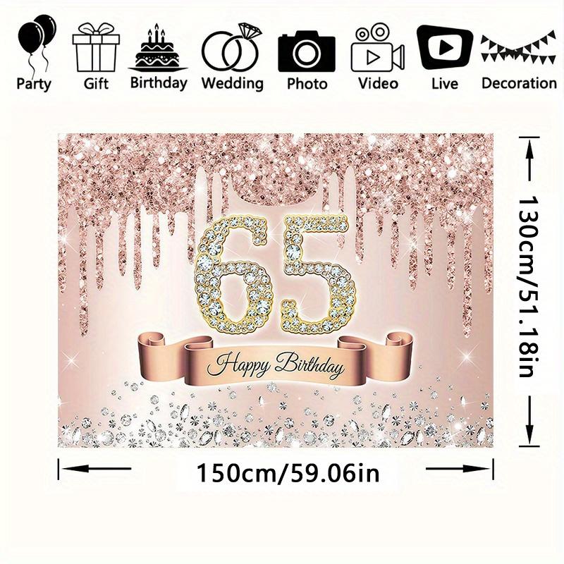 Large exquisite rose gold and diamond style 65th birthday backdrop, suitable for 65th birthday decoration