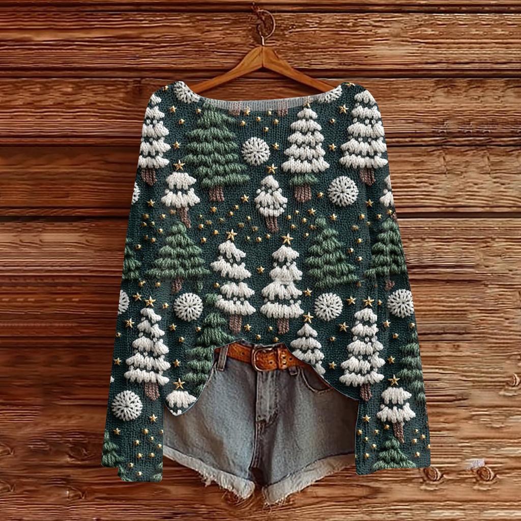 Women's Fashion Round Neck Long Sleeve Pullover Faux Sweater Knitted Pullover Top