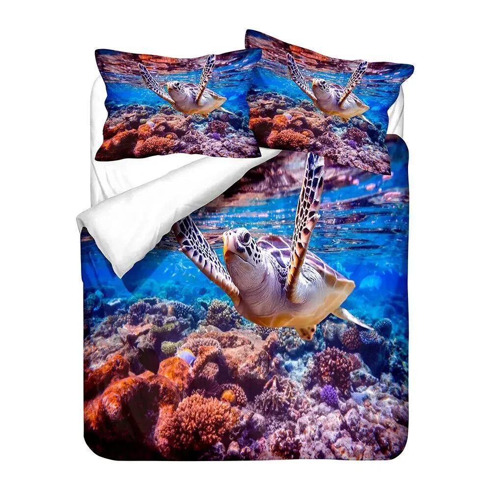Sea Turtle Shark Comfortable Duvet Quilt Cover Pillowcase Bedding Set Children Bedroom Decoration Home Textile