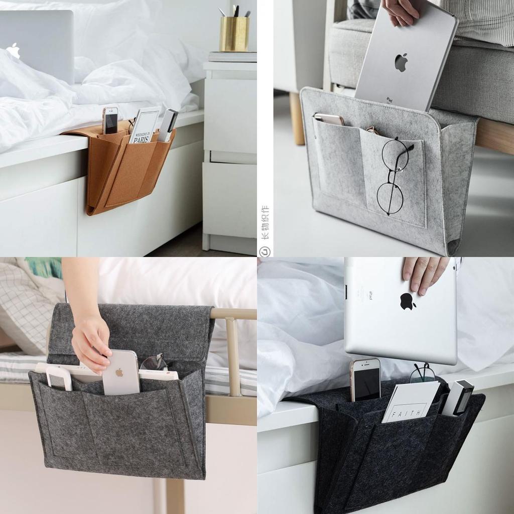 Felt Hanging Organizer For Bedside With Remote And Phone Storage