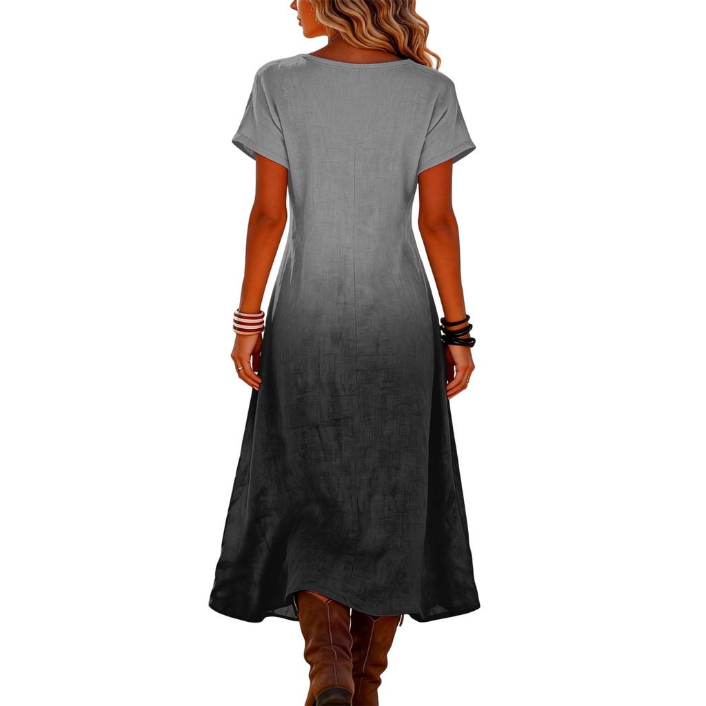 Modisches Damen Sommer V-Ausschnitt Kurzarm Farbverlauf Bedrucktes Strandkleid