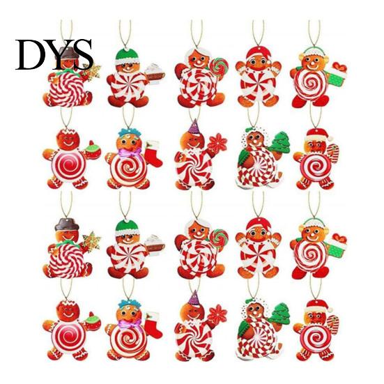 Holiday Gift Box Pendants 20/30/40Pcs Wooden Christmas Ornaments, Candy Cane Lollipop Rustic Xmas Tree Hanging Ornaments Decor for Party Wreath Window