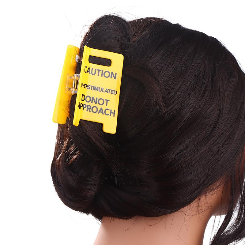 Overstimulated Caution Sign Hair Claw Clip,Yellow Caution Hair Clip,Do Not Approach Sign Hair Claws Hair Clips,Funny Gag Gift Fo