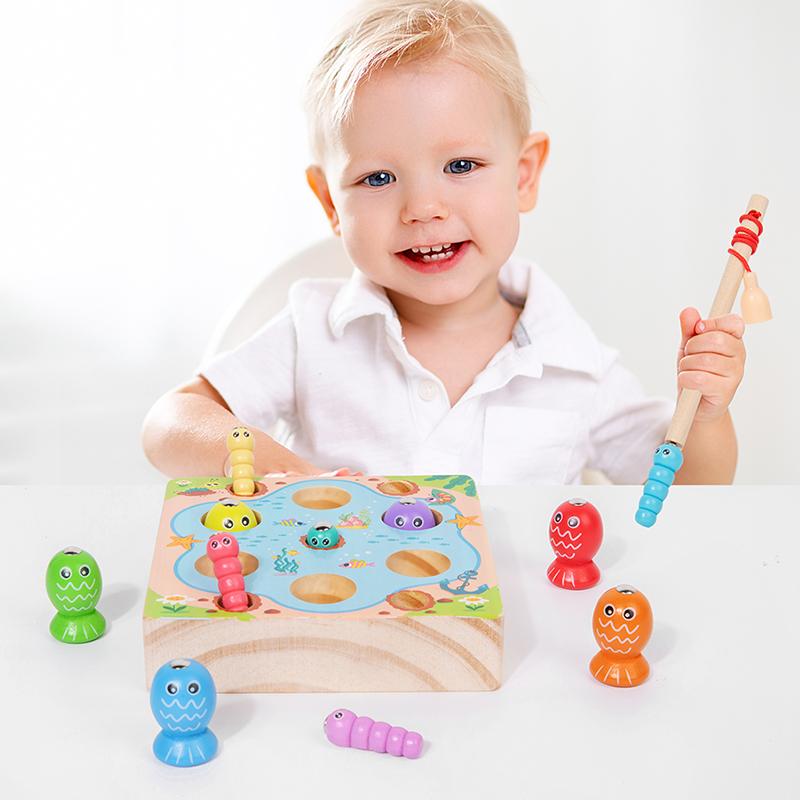 Children Wooden Fishing Game Toys Early Education Color Cognitive Toy Kids Interactive Games Toys for Gifts Fine Motor Skill