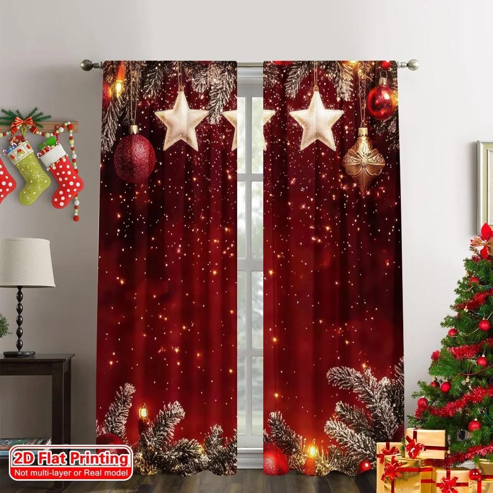 

Набор из 2 штор Jit Sparkling Star Ornament, полиэстер, рождественское украшение для окна, домашние, блэкаут, готовые W100*H70(CM)-Hooks&1PCS