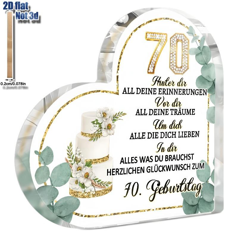 

2D Flat 70Th Birthday Acrylic Heart-Shaped Desktop Decoration, Suitable for wall decoration, porch, room, villa, accents Home, Hallway, or Workplace - 10*10CM