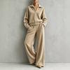 Women's Corduroy Two Piece Set with Casual Zip Up Jacket and High Waisted Wide Leg Pants