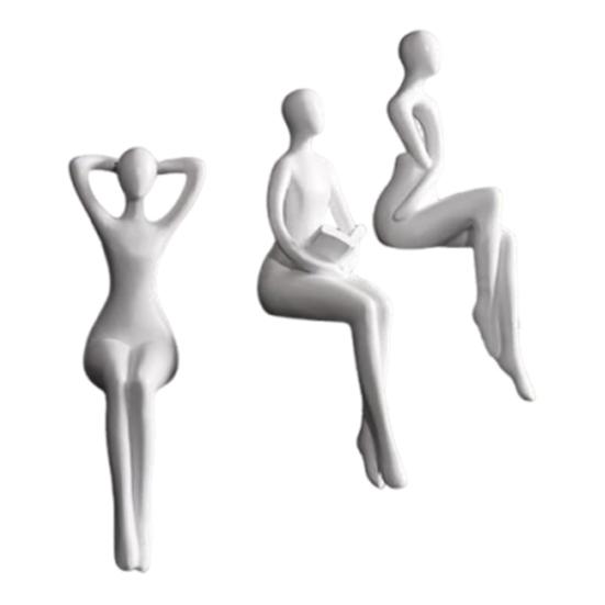 3 Pcs Resin Thinker Statue Bookshelf Figurine Reading Sculpture Sitting Abstract Women