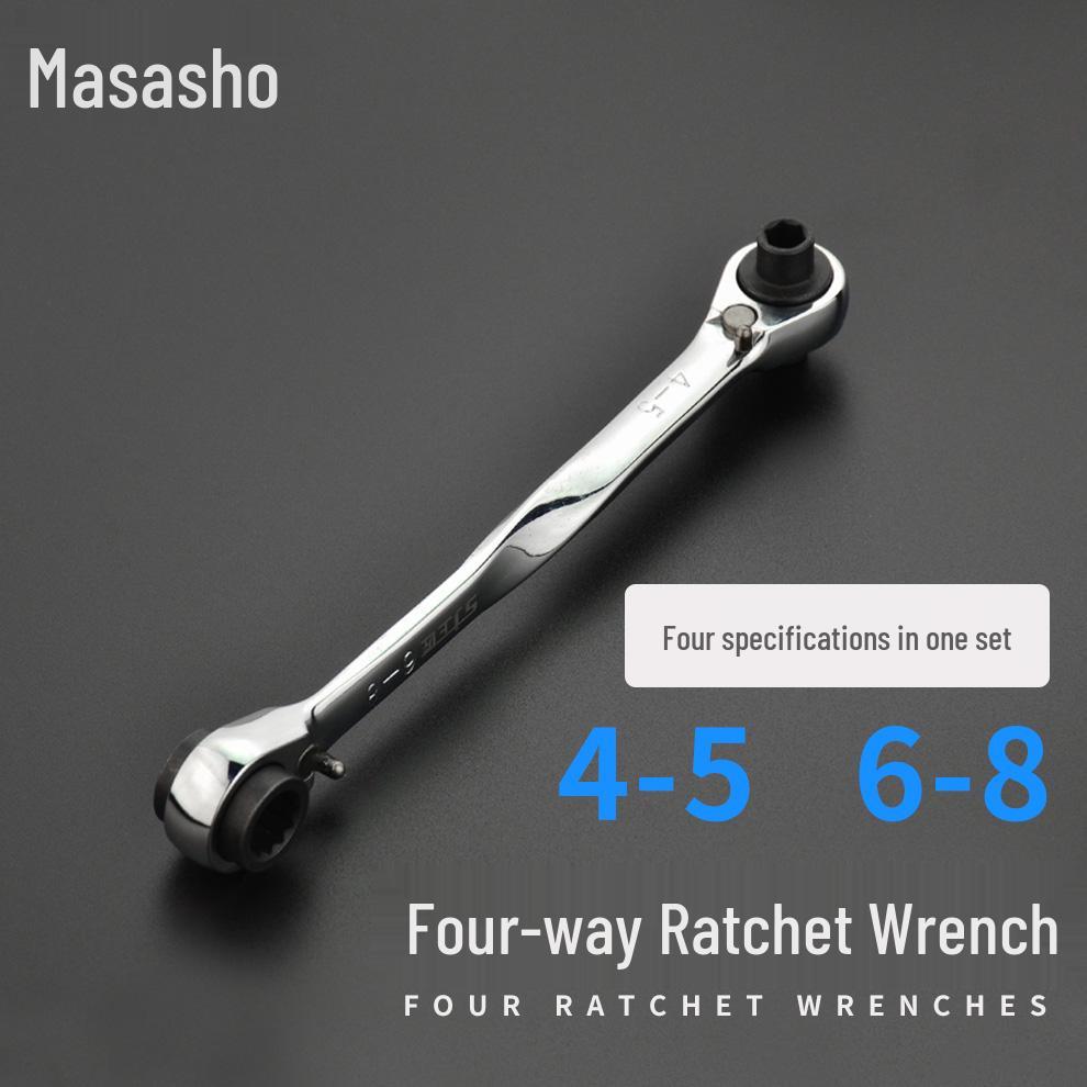 Two-Way Quick Ratchet Combination Wrench: Four-in-One Open-End Automotive Tool Four-way Ratchet Combination: 8-9-10-11