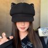 Woolen British Beret Hat Y2K Octagonal Cap Retro Cat Ear Hat  Girls