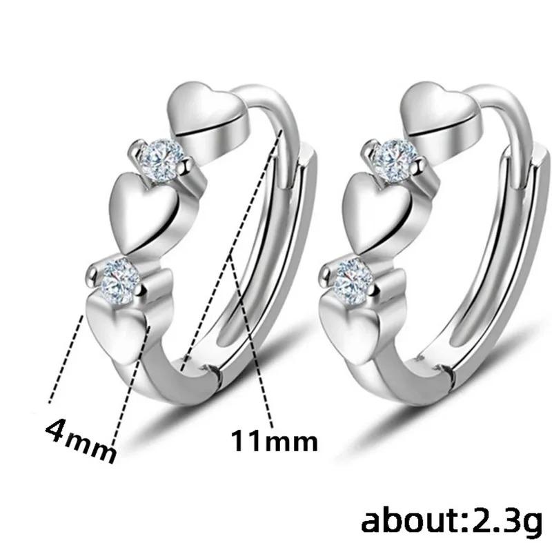 925 Sterling Silver Small Hoop Earrings For Women Luxury Elegant Love Heart Cubic Zirconia Earring Classic Party Wedding Jewelry