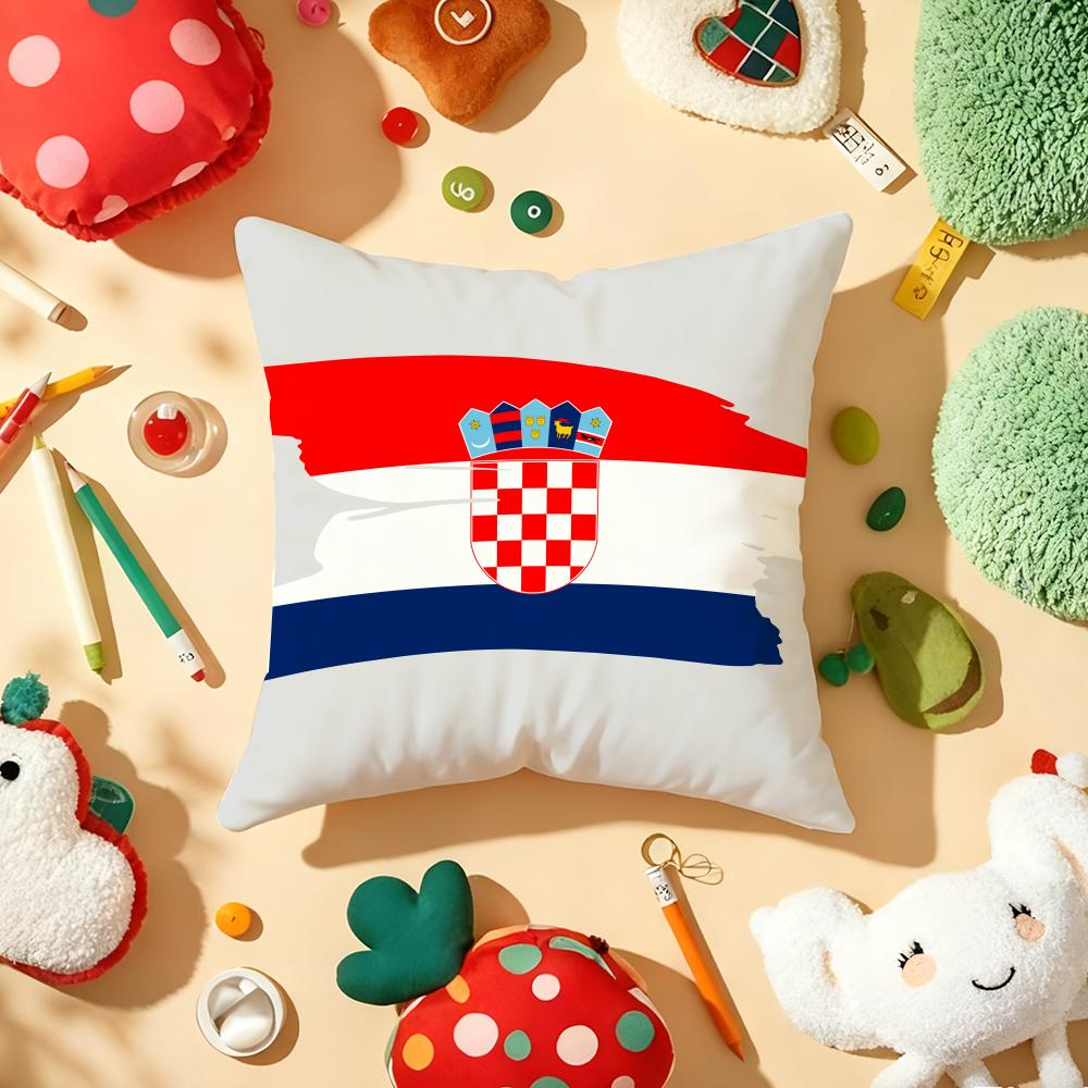 Republic of Croatia Flag Cushion Cover Plush Fabric Soft DoubleSided Printed Sofa Warm Winter Home Gift Pillow Cover