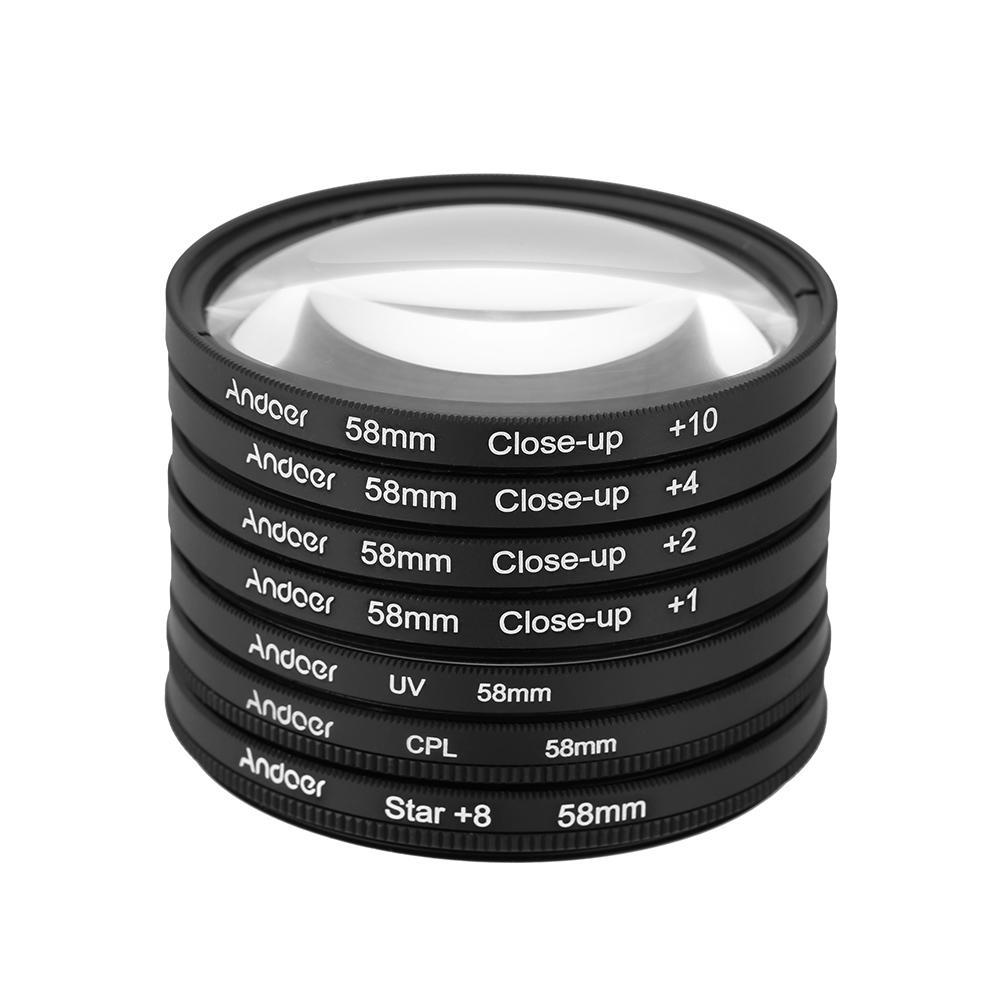 Andoer 58mm UV+CPL+Star8+Close-up (+1 +2 +4 +10) Photography Filter Ultraviolet Circular-Polarizing