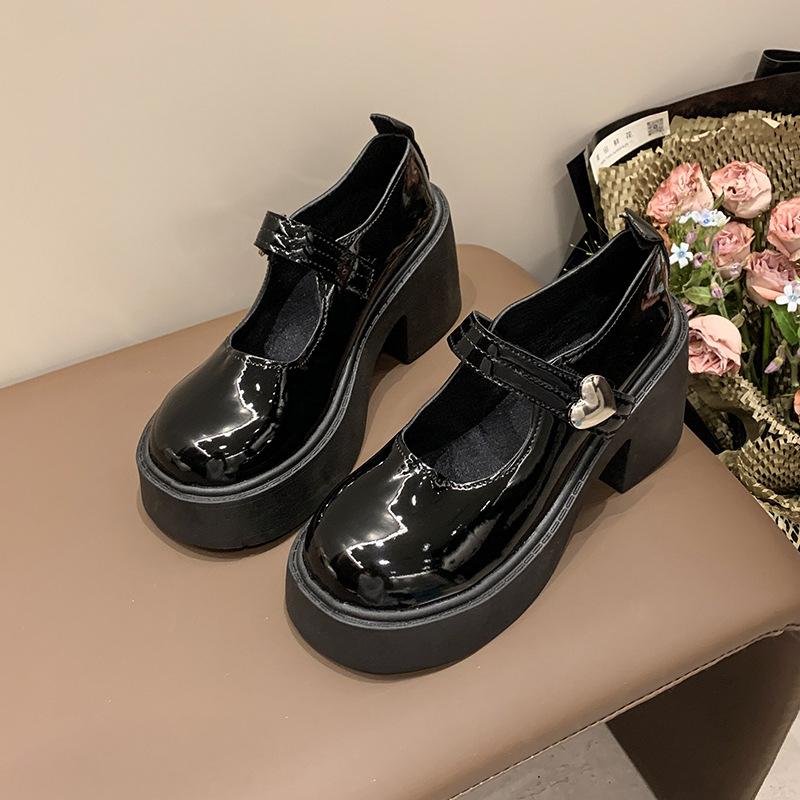 

Coarse heel platform small leather shoes women s 2025 spring new French heightening Mary Jane shoes small high heel loafers 40 чёрный