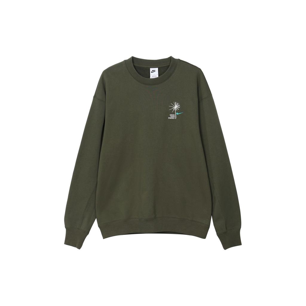 Nike Sportswear Solid Color Crew Neck Casual Loose Long Sleeve Sweatshirt Men Tops Khaki-Green FV8457-325