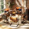 L-Shaped Desk, Versatile Office Desk with Adjustable Shelves and Storage Bag, Monitor Stand, Brown