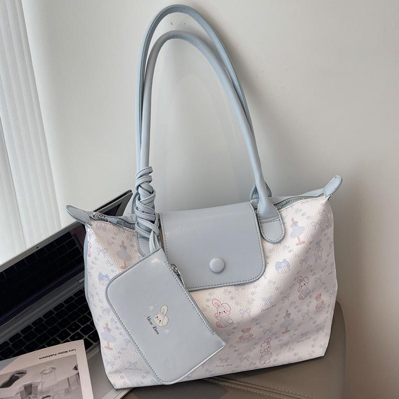 Retro commuter large-capacity bag women's 2025 new niche design shoulder bag sweet and cute printed tote bag