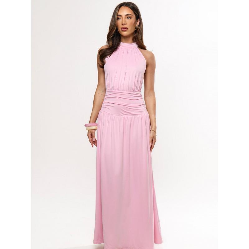 long skirt with neck and waist split, gentle wind drooping and thin dress, holiday style women's clothing
