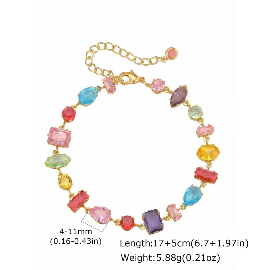 Vnox Luxury Irregular Colorful Zircon Chain Necklace Bracelet Earring for Women Minimalist Ladies Elegant Zircon Wedding Jewelry