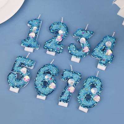 Glitzer Blaue Zahlenkerzen Kuchenaufsatz Kinder Junge Mädchen Geburtstagsparty Kuchendekoration Meerjungfrau Partyzubehör Unter dem Meer Deko