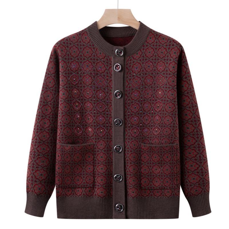 Middle-aged new high-end knitted sweater jacket female grandma autumn and winter sweater mother's autumn cardigan top