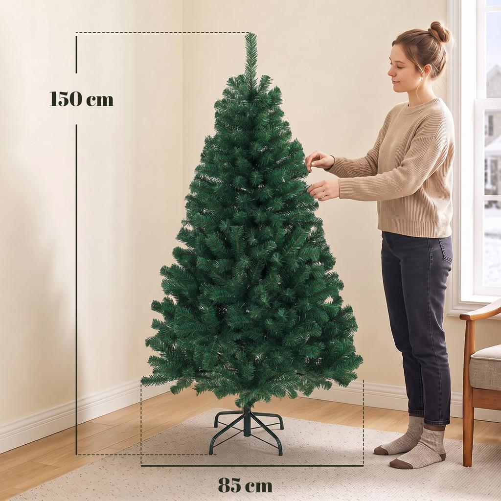5ft/150cm Artificial Christmas Tree Fir Hinged Xmas Tree Green