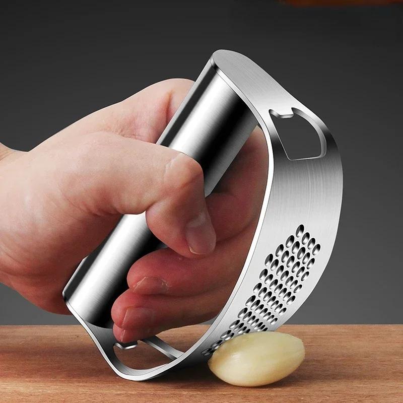 1pc Stainless Steel Manual Garlic Press Vegetable and Fruit Cutter Tools Kitchen Acssories Gadget Garlic Grinding Slir
