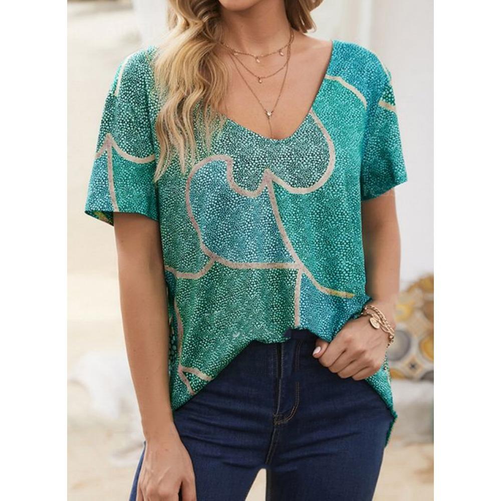 Modna koszulka damska druk 3d dekolt w serek topy z krótkim rękawem Tees letnie ubrania Y2k 2023 nowa odzież damska duży rozmiar T Shirt