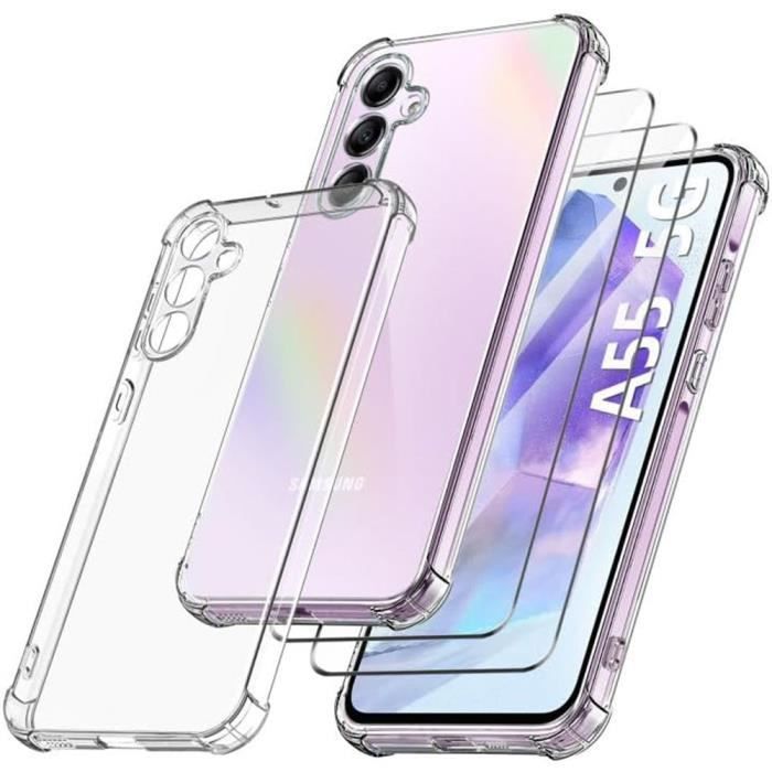 Coque de protection - BOOLING - pour Samsung Galaxy A55 5G - TPU Antichoc - Transparent - 2 Verres Trempés