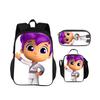 Rucsac, etui, pachet de gheață, Set 3 bucăți, imprimeu desen animat, Grădiniță, copii și elevi