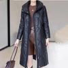 Winter Women's Genuine Leather Jacket Over-the-Knee Long Sheepskin Padded Coat Thickened Windproof Warm Camel Wool Coat