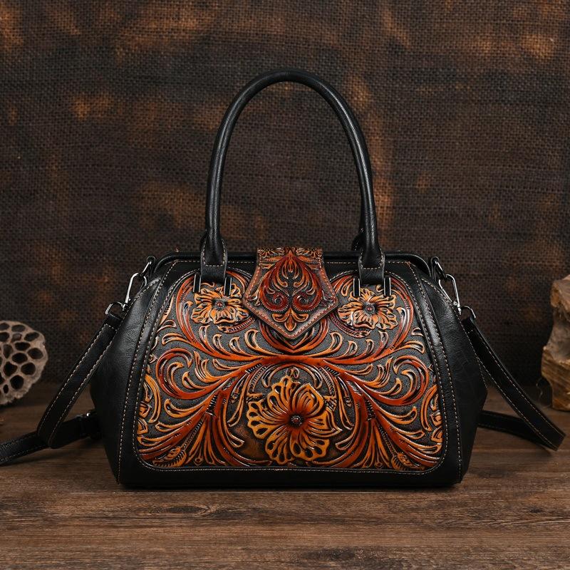 Johnature Retro embosovaná dámská kožená taška Luxusní kabelka Univerzální dámské kabelky přes rameno a crossbody
