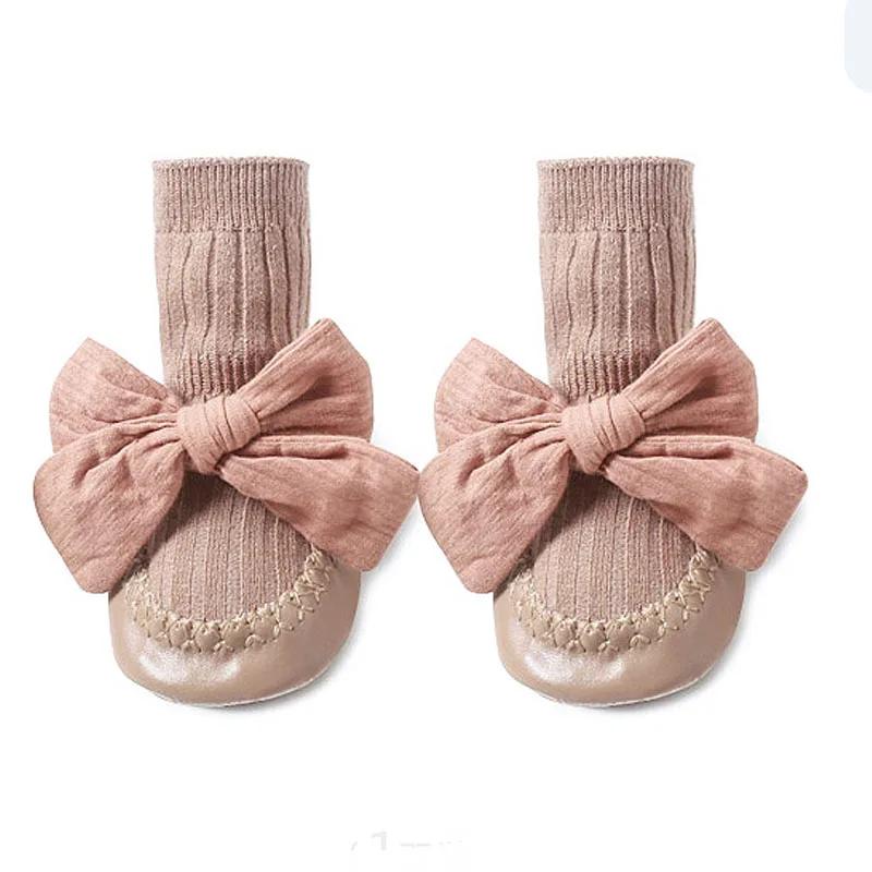 

Autumn Winter Baby Girls Socks Newborn Baby Bowknot Socks Infant Baby Socks Anti Slip Soft Cotton Floor Sock Shoes 11.5CM-M&COTTON