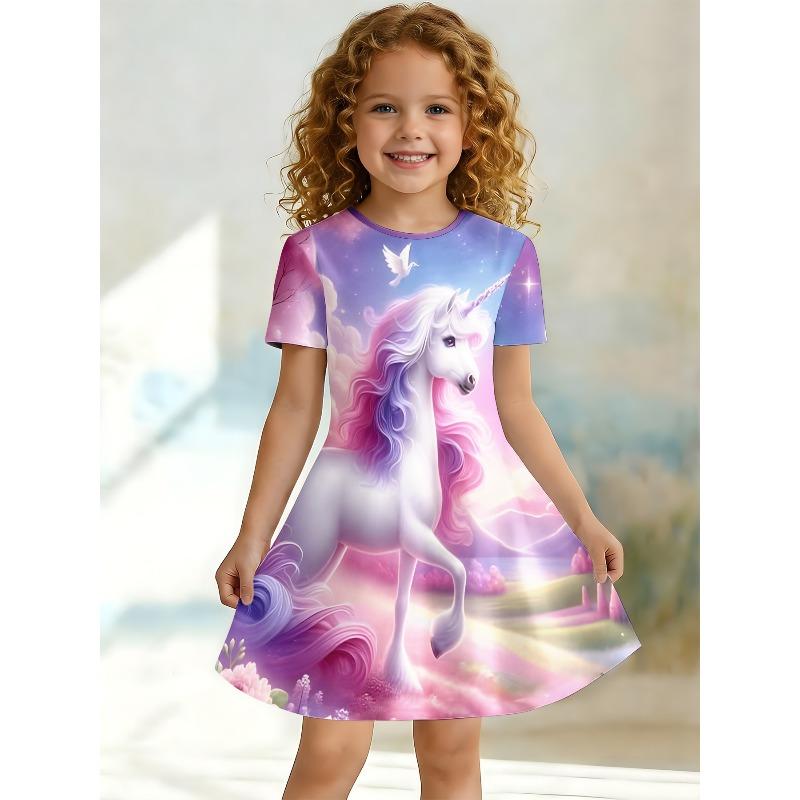 Children's Girls Summer Casual Dress 3D Cartoon Print Sleeveless A-line Skirt Children's Clothing A-line Princess Skirt