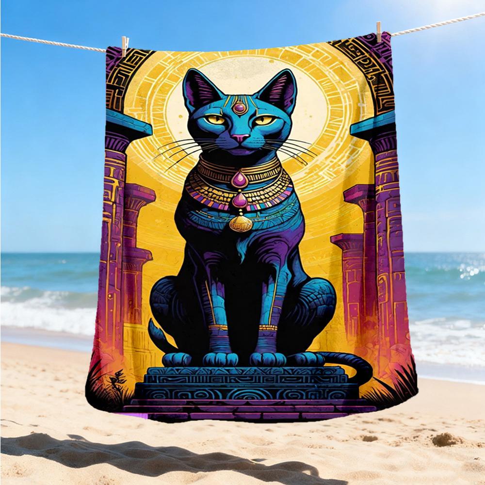 1pc Egyptian Cat Statue Throw Blanket Polyester Fiber, Lightweight Flannel, Soft & Warm, All Season Use for Outdoor, Camping Digital Print