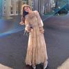 Women's Floral Chiffon Puff Sleeve Dress - French Square Neck, Spring/Autumn Fairy Mori Girl Style
