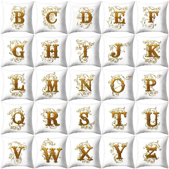 

26 Golden A To Z Alphabet Flower Soft Pillow Case Cushion Cover Home Sofa