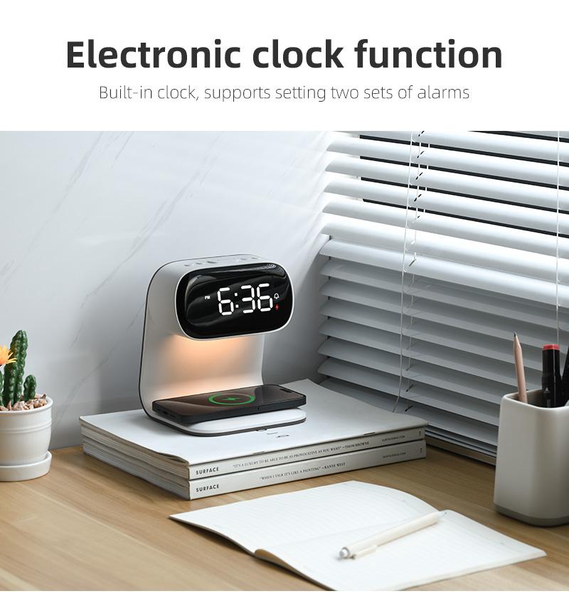 15W Contemporary LED Wireless Charging Bedside Lamp for Bedroom with 3-grade Brightness Night Light and Clock