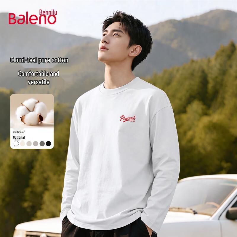Baleno Men's Cotton Long-Sleeve Crew Neck Oversized T-Shirt