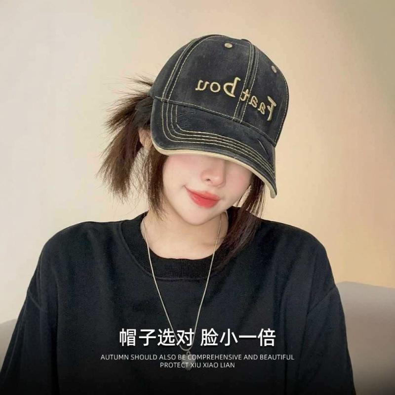 Hat Women'S Spring And Autumn Baseball Cap Alphabet Embroidery Cap Hard Top Big Head Circumference Casual Hat Men'S Ripped Hole