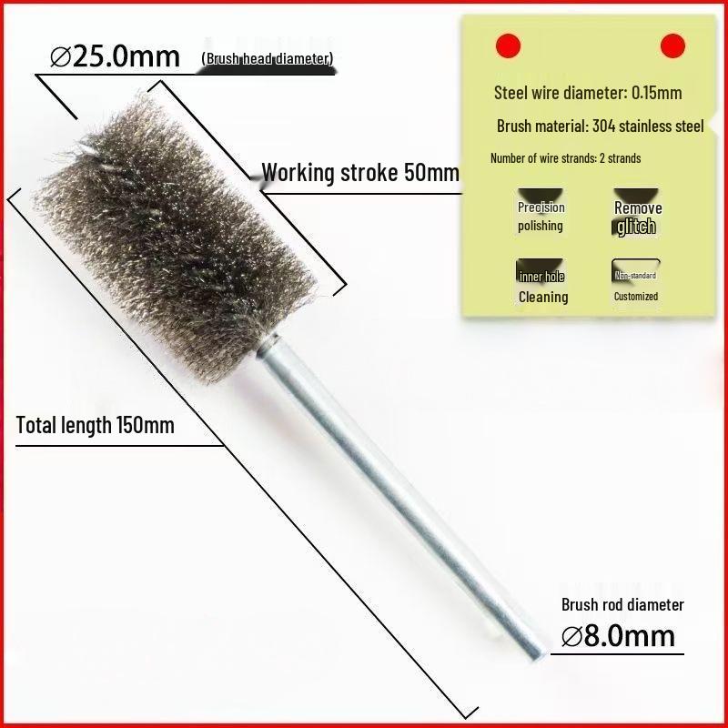 Stainless Steel Pipe Brush with Handle for Deburring, Rust Removal, Polishing, and Cleaning In Extended Inner Holes.