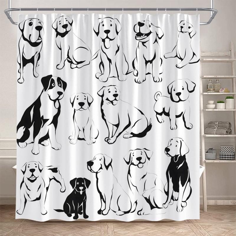 Funny Bathing Dogs Shower Curtain Cute Cartoon Animals Pet Painting Art Kids Bath Curtains Fabric Home Bathroom Decor With Hooks
