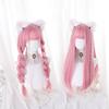 Pink Wine Red White Synthetic Long Straight Cosplay Lolita Harajuku Wig with Bangs Braided Halloween Wig for Women Daily Wear