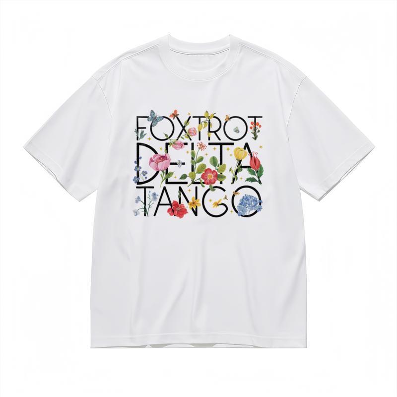 

Women s Fashion Classic T-Shirt Colorful Blossoms and Alphabet Design Tee S